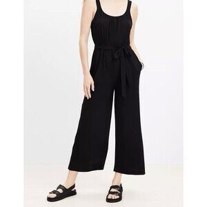 NWT Loft Tie Front Linen Blend Jumpsuit Womens Sz XS Black